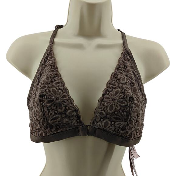 Victoria’s Secret Bralette Lace Wire Free Large Deep Taupe Front Close - Picture 1 of 4